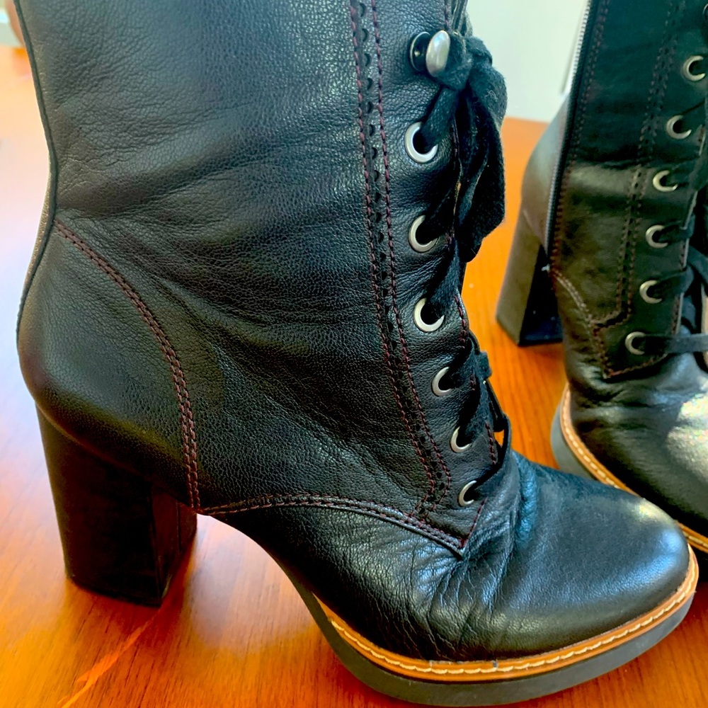 Black leather Callie Boots by Naturalizer, calf height, lace-up style w/zipper